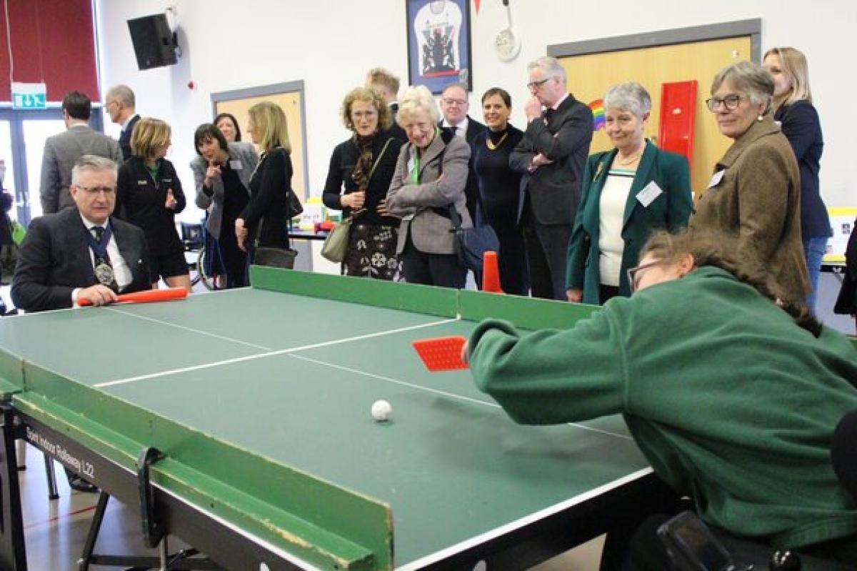 Lord Mayor Alastair King playing polybat with a Treloar student