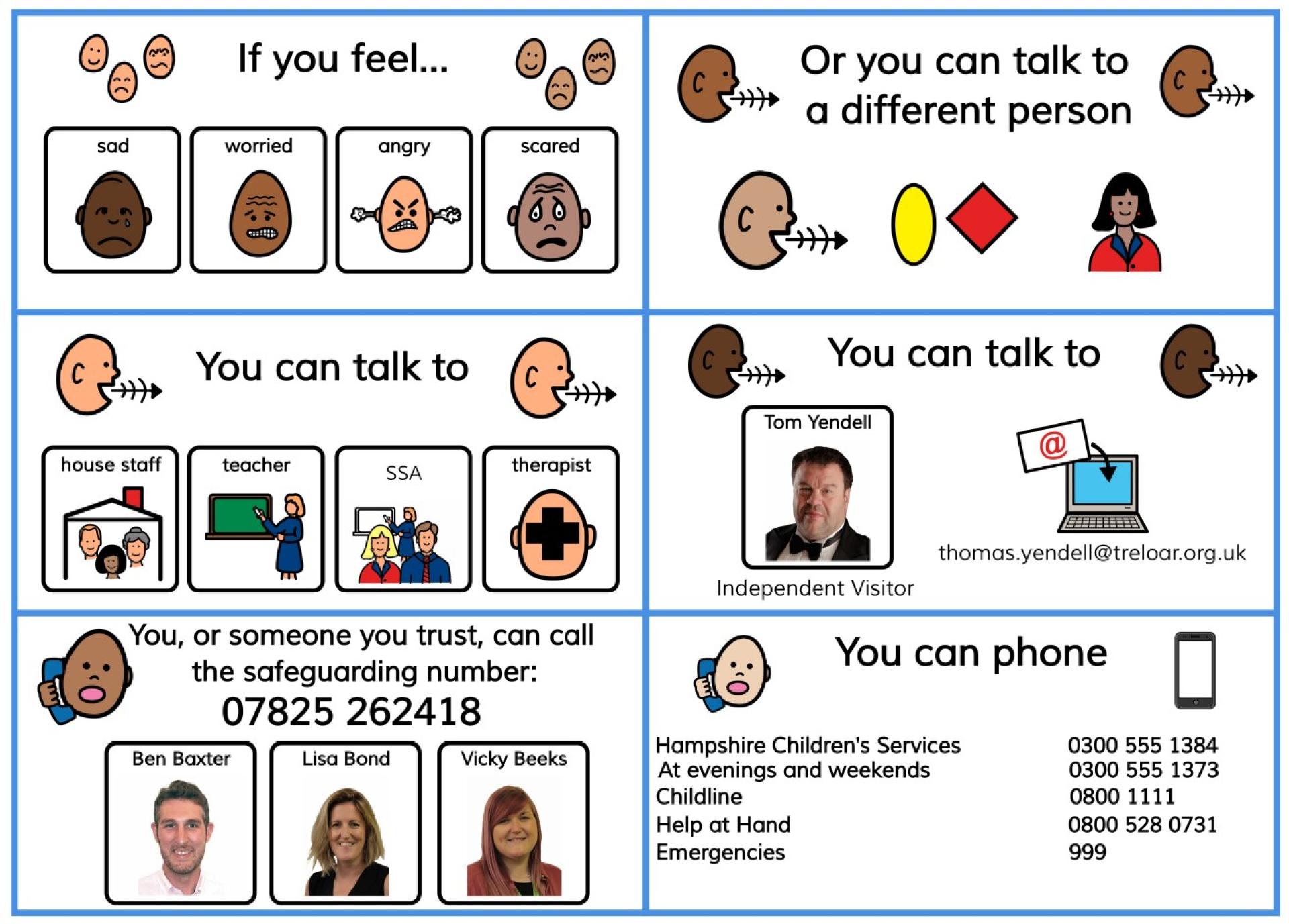 Symbolised Safeguarding poster created using Boardmaker symbols to support student and help them feel confident to speak out