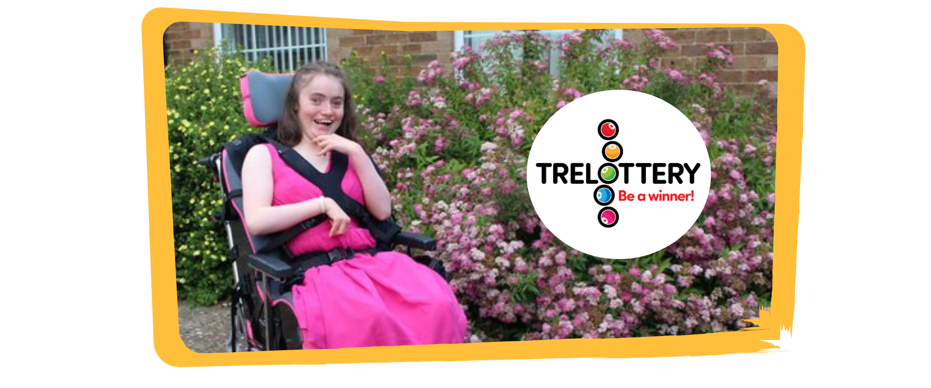 Student in wheelchair with TRELOTTERY logo