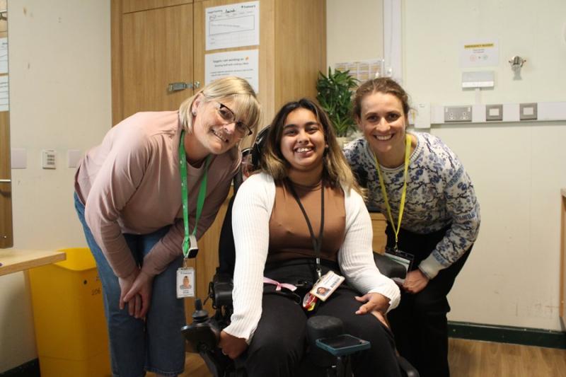 Justine Windle, a Deputy House Manager at Treloar's, with Amirah and Cllr Emily Young
