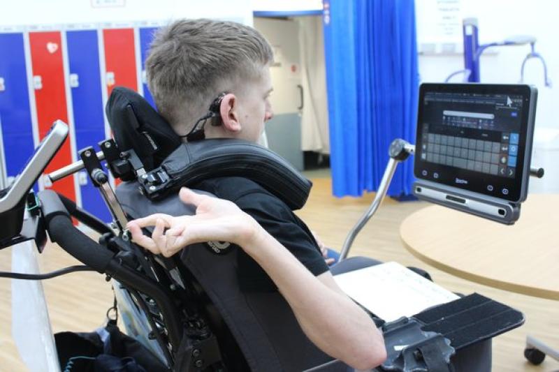 Treloar College using an assistive communication device operated with eye gaze. 