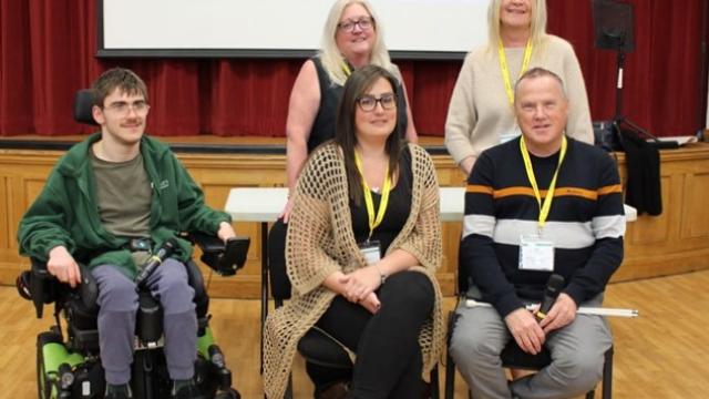 School and college advisors from The Department of Work and Pensions with the guest speaker, Golf champion, Billy McCallister and Treloar's student posing for a group photo