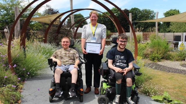 Treloar's Supported interns, Ben and Cameron, with Gemma from Southampton Airport in the Outdoor Learning Centre