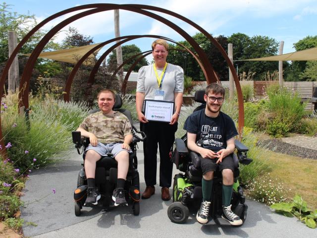 Treloar's Supported interns, Ben and Cameron, with Gemma from Southampton Airport in the Outdoor Learning Centre