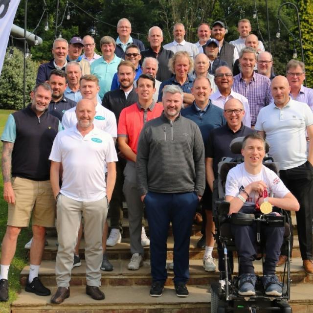Group photo of the Treloar's Charity Golf Day with special guest David Smith OBE