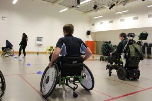 Day of Disability Sports at Treloar's: students doing PE-themed activities - all using wheelchairs